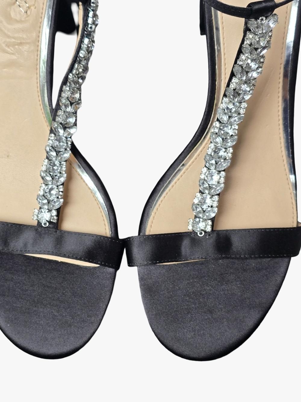 Jewel Badgley Mischka Lindsey Block-Heel Black Evening Sandal Sz 9.5 Wedding - Picture 6 of 10